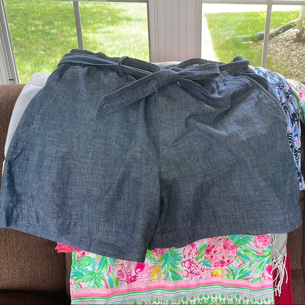 Polo High-Waist Chambray Tie-Waist Shorts - Blue
